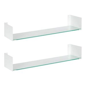 kate and laurel rodi modern glass and metal shelf set, set of 2, white, floating book shelves for wall