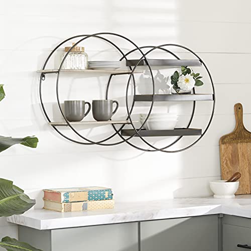 Deco 79 Metal Round 5 Shelves Wall Shelf, 34" x 7" x 20", Black