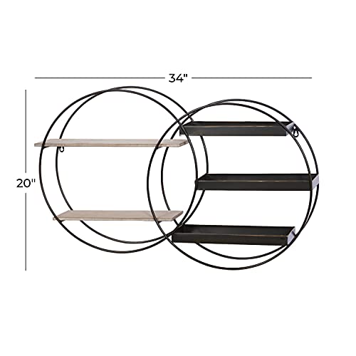 Deco 79 Metal Round 5 Shelves Wall Shelf, 34" x 7" x 20", Black