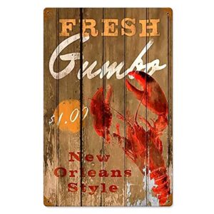 new orleans crawfish vintage metal sign fresh gumbo tin signs best wall decor gift for seafood shop/home/kitchen/lobster party 8 x 12 inches