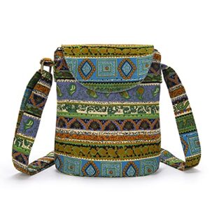 opqrstu women’s retro small size canvas shoulder bag hippie hobo crossbody handbag casual tote (green)