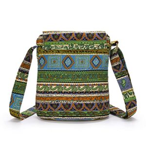 OPQRSTU Women's Retro Small Size Canvas Shoulder Bag Hippie Hobo Crossbody Handbag Casual Tote (Green)