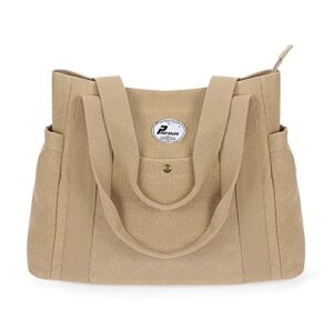 phenas women’s tote shoulder bag with zipper canvas handbag top handle satchel bags large capacity shopping bag travel commuter tote bag pool beach bags