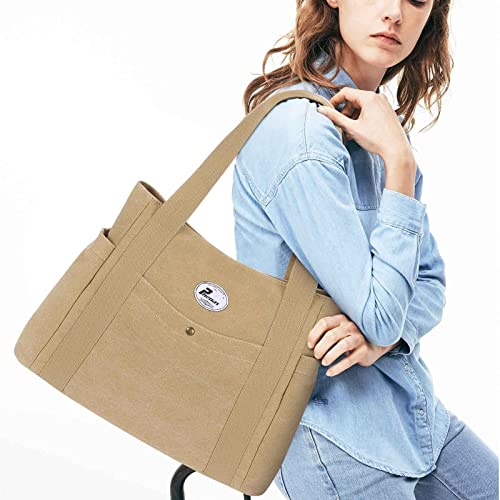 Phenas Women's Tote Shoulder Bag With Zipper Canvas Handbag Top Handle Satchel Bags Large Capacity Shopping Bag Travel Commuter Tote Bag Pool Beach Bags