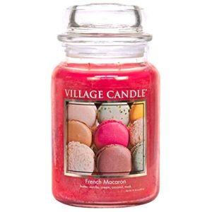 village candle french macaron large apothecary jar candle, 21.25 oz, traditions collection, pink