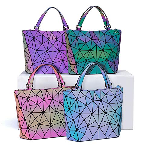 Women Handbags Geometric Luminous Bag PU Leather Shard Lattice Holographic Purse Ladies Shoulder Bag (3136M RED)