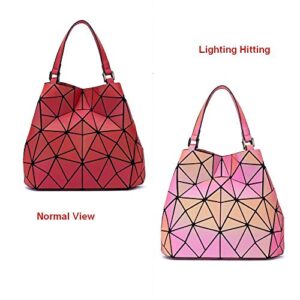 Women Handbags Geometric Luminous Bag PU Leather Shard Lattice Holographic Purse Ladies Shoulder Bag (3136M RED)