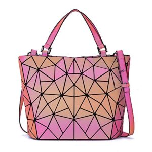 Women Handbags Geometric Luminous Bag PU Leather Shard Lattice Holographic Purse Ladies Shoulder Bag (3136M RED)