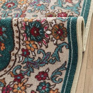 Antep Rugs Alfombras Non-Skid (Non-Slip) 2x7 Rubber Backing Modern Floral Low Profile Pile Indoor Area Runner Rugs (Blue, 2' x 7')