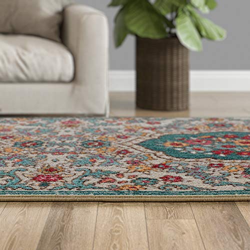 Antep Rugs Alfombras Non-Skid (Non-Slip) 2x7 Rubber Backing Modern Floral Low Profile Pile Indoor Area Runner Rugs (Blue, 2' x 7')