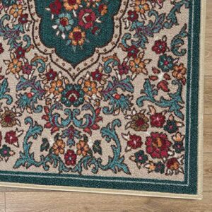 Antep Rugs Alfombras Non-Skid (Non-Slip) 2x7 Rubber Backing Modern Floral Low Profile Pile Indoor Area Runner Rugs (Blue, 2' x 7')