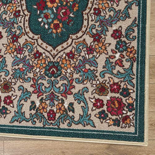 Antep Rugs Alfombras Non-Skid (Non-Slip) 2x7 Rubber Backing Modern Floral Low Profile Pile Indoor Area Runner Rugs (Blue, 2' x 7')