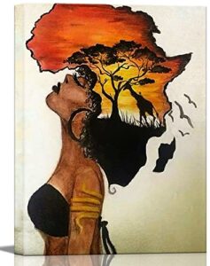 framed african american wall art homesick african woman posters canvas painting black girl abstract african sunset landscape wall decor picture prints art for living room bedroom home decoration