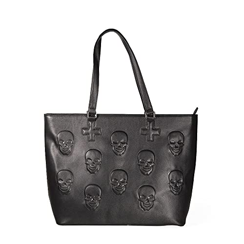 Lost Queen Women’s Gothic Embossed Skulls Handbag Alternative Ladies Satchel Purse Menth Bag