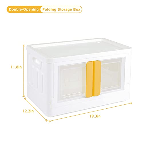 Lucky Monet Double Doors Clear Plastic Storage Bin with Lid Wheels 32 Liters Collapsible Storage Box Stackable Container Organizer Cat Dog House for Home Office Closet Car Trunk (Yellow)