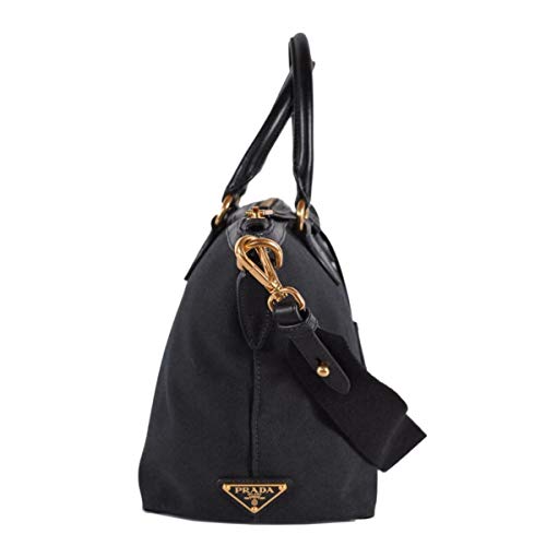 Prada Womens Logo Jacquard Black Canvas Satchel Crossbody Bag 1BA104