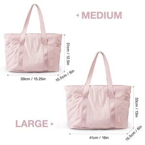 BAGSMART Women Tote Bag, Large Shoulder Bag, Top Handle Handbag with Yoga Mat Buckle for Gym, Work, School, Pink