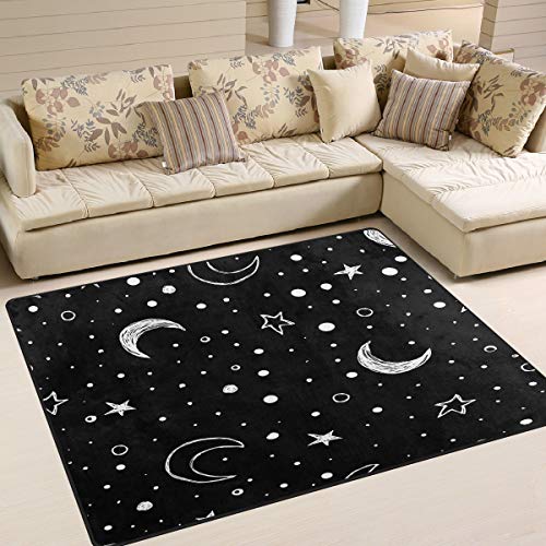 ALAZA Home Decoration Doodle Night Sky Moon Stars Large Rug Floor Carpet Yoga Mat, Modern Area Rug for Children Kid Playroom Bedroom, 5' x 7'