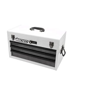 Boxo USA Hand Carry Tool Box 3-Drawer Heavy Duty Steel Toolbox with Lock System (White)