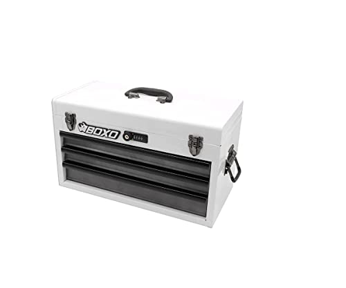 Boxo USA Hand Carry Tool Box 3-Drawer Heavy Duty Steel Toolbox with Lock System (White)