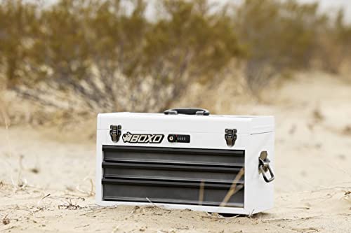 Boxo USA Hand Carry Tool Box 3-Drawer Heavy Duty Steel Toolbox with Lock System (White)