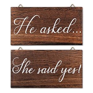 blulu 2 pieces he asked she said yes wall decor wood hanging engagement decor rustic couple wall art handmade engagement wedding signs announcement keepsake photo prop sign for engagement party decor