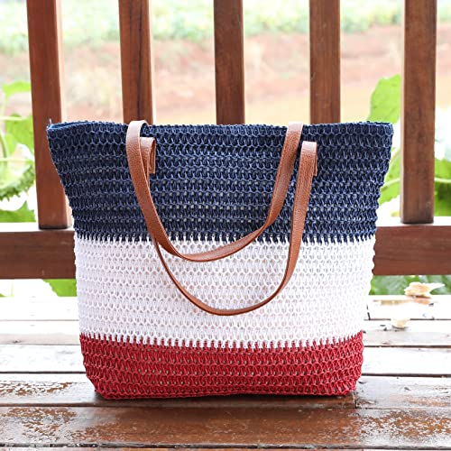 JNF Large Beach Bags for Women Crochet Beach bag Rattan Woven Tote Bag Travel Totes Bohemian Straw Beach Bags and Totes Towel Bag (Straw Beach bag 09)