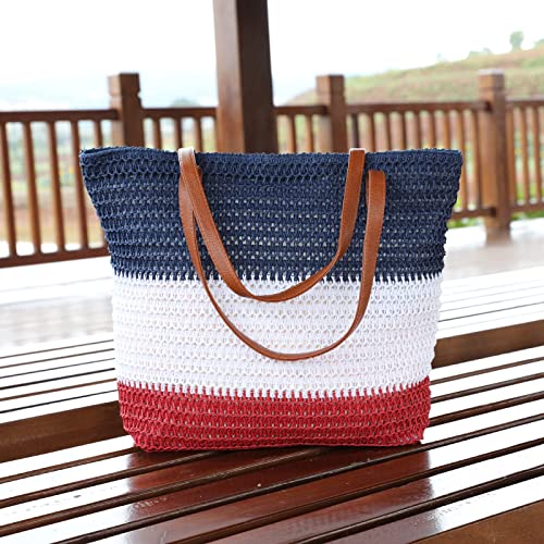 JNF Large Beach Bags for Women Crochet Beach bag Rattan Woven Tote Bag Travel Totes Bohemian Straw Beach Bags and Totes Towel Bag (Straw Beach bag 09)