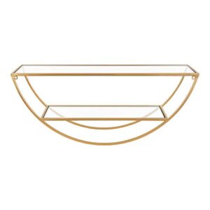 Kate and Laurel Tancill Modern Wall Shelf, 26 x 11, Gold with Clear Glass, Chic Two-Tier Half-Circle Shelf for Wall