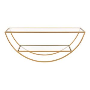 Kate and Laurel Tancill Modern Wall Shelf, 26 x 11, Gold with Clear Glass, Chic Two-Tier Half-Circle Shelf for Wall