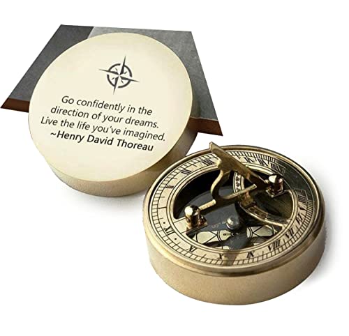 PORTHO Thoreau's Go Confidently graduation Compass with Wooden box, Inspirational graduation gifts, confirmation gifts, first communication gifts, unique gift ideas