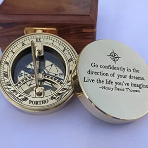 PORTHO Thoreau's Go Confidently graduation Compass with Wooden box, Inspirational graduation gifts, confirmation gifts, first communication gifts, unique gift ideas