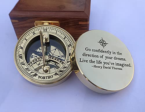 PORTHO Thoreau's Go Confidently graduation Compass with Wooden box, Inspirational graduation gifts, confirmation gifts, first communication gifts, unique gift ideas