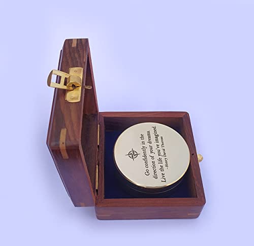 PORTHO Thoreau's Go Confidently graduation Compass with Wooden box, Inspirational graduation gifts, confirmation gifts, first communication gifts, unique gift ideas