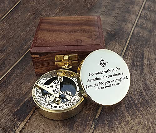 PORTHO Thoreau's Go Confidently graduation Compass with Wooden box, Inspirational graduation gifts, confirmation gifts, first communication gifts, unique gift ideas