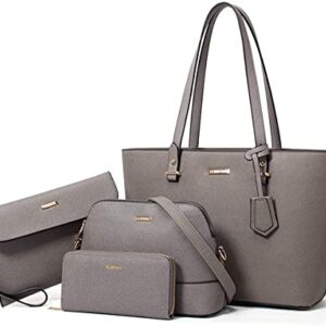 Shoulder Bags Women Fashion Leather Handbags Tote Bag Shoulder Bag Top Handle Satchel Purse Set 4pcs By ZZYY (Color : Grey)