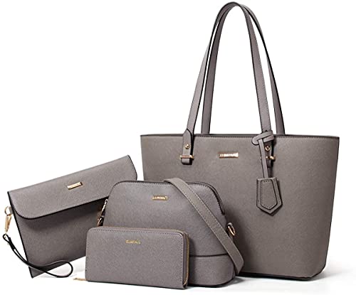 Shoulder Bags Women Fashion Leather Handbags Tote Bag Shoulder Bag Top Handle Satchel Purse Set 4pcs By ZZYY (Color : Grey)