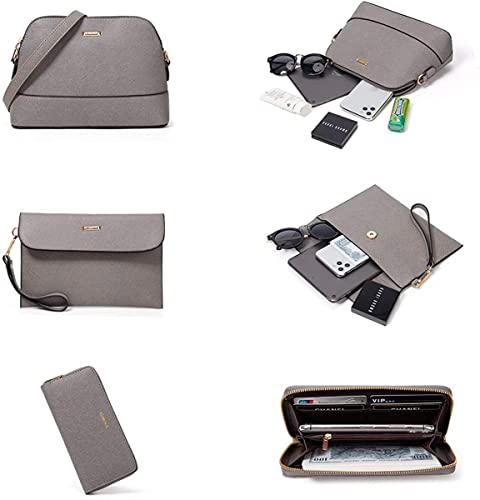 Shoulder Bags Women Fashion Leather Handbags Tote Bag Shoulder Bag Top Handle Satchel Purse Set 4pcs By ZZYY (Color : Grey)