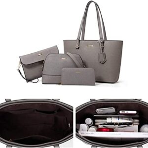 Shoulder Bags Women Fashion Leather Handbags Tote Bag Shoulder Bag Top Handle Satchel Purse Set 4pcs By ZZYY (Color : Grey)