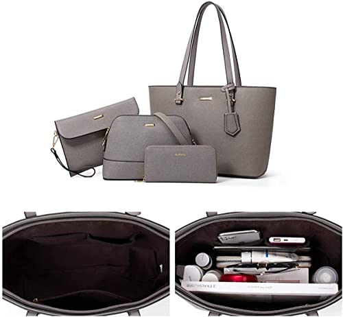 Shoulder Bags Women Fashion Leather Handbags Tote Bag Shoulder Bag Top Handle Satchel Purse Set 4pcs By ZZYY (Color : Grey)