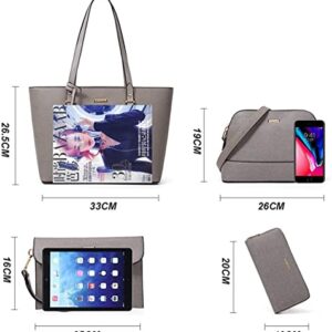 Shoulder Bags Women Fashion Leather Handbags Tote Bag Shoulder Bag Top Handle Satchel Purse Set 4pcs By ZZYY (Color : Grey)