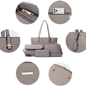 Shoulder Bags Women Fashion Leather Handbags Tote Bag Shoulder Bag Top Handle Satchel Purse Set 4pcs By ZZYY (Color : Grey)