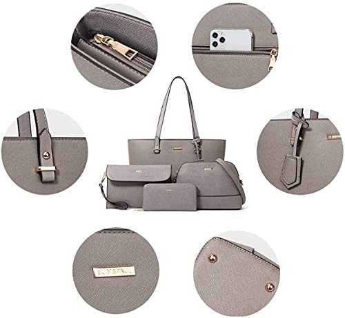 Shoulder Bags Women Fashion Leather Handbags Tote Bag Shoulder Bag Top Handle Satchel Purse Set 4pcs By ZZYY (Color : Grey)