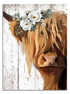 hlj art cow print farmhouse wall decor – abstract canvas paintings picture prints artwork for home decor (brown, 11 x 14inch)