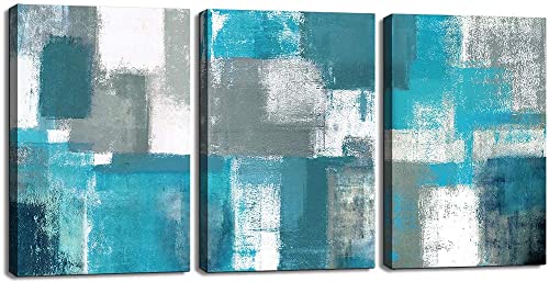 Abstract Wall Art for Living Room Wall Decor 3 Piece Blue Teal Modern Paintings Canvas Prints Framed Living Room Ready To Hang for Bathroom Bedroom Kitchen Office Boho Grey White Teal Artwork 12x16