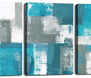 Abstract Wall Art for Living Room Wall Decor 3 Piece Blue Teal Modern Paintings Canvas Prints Framed Living Room Ready To Hang for Bathroom Bedroom Kitchen Office Boho Grey White Teal Artwork 12x16