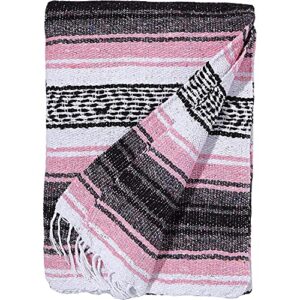 dwc authentic mexican pink-gray blanket -yoga matt – falsa – serape – camping, picnic, beach blanket, bedding, car blanket, saddle blanket, soft woven home decor (pink-gray color)