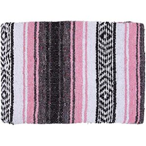 DWC Authentic Mexican Pink-Gray Blanket -Yoga Matt - Falsa - Serape - Camping, Picnic, Beach Blanket, Bedding, Car Blanket, Saddle Blanket, Soft Woven Home Decor (Pink-Gray Color)