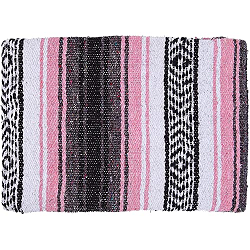 DWC Authentic Mexican Pink-Gray Blanket -Yoga Matt - Falsa - Serape - Camping, Picnic, Beach Blanket, Bedding, Car Blanket, Saddle Blanket, Soft Woven Home Decor (Pink-Gray Color)