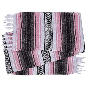 DWC Authentic Mexican Pink-Gray Blanket -Yoga Matt - Falsa - Serape - Camping, Picnic, Beach Blanket, Bedding, Car Blanket, Saddle Blanket, Soft Woven Home Decor (Pink-Gray Color)